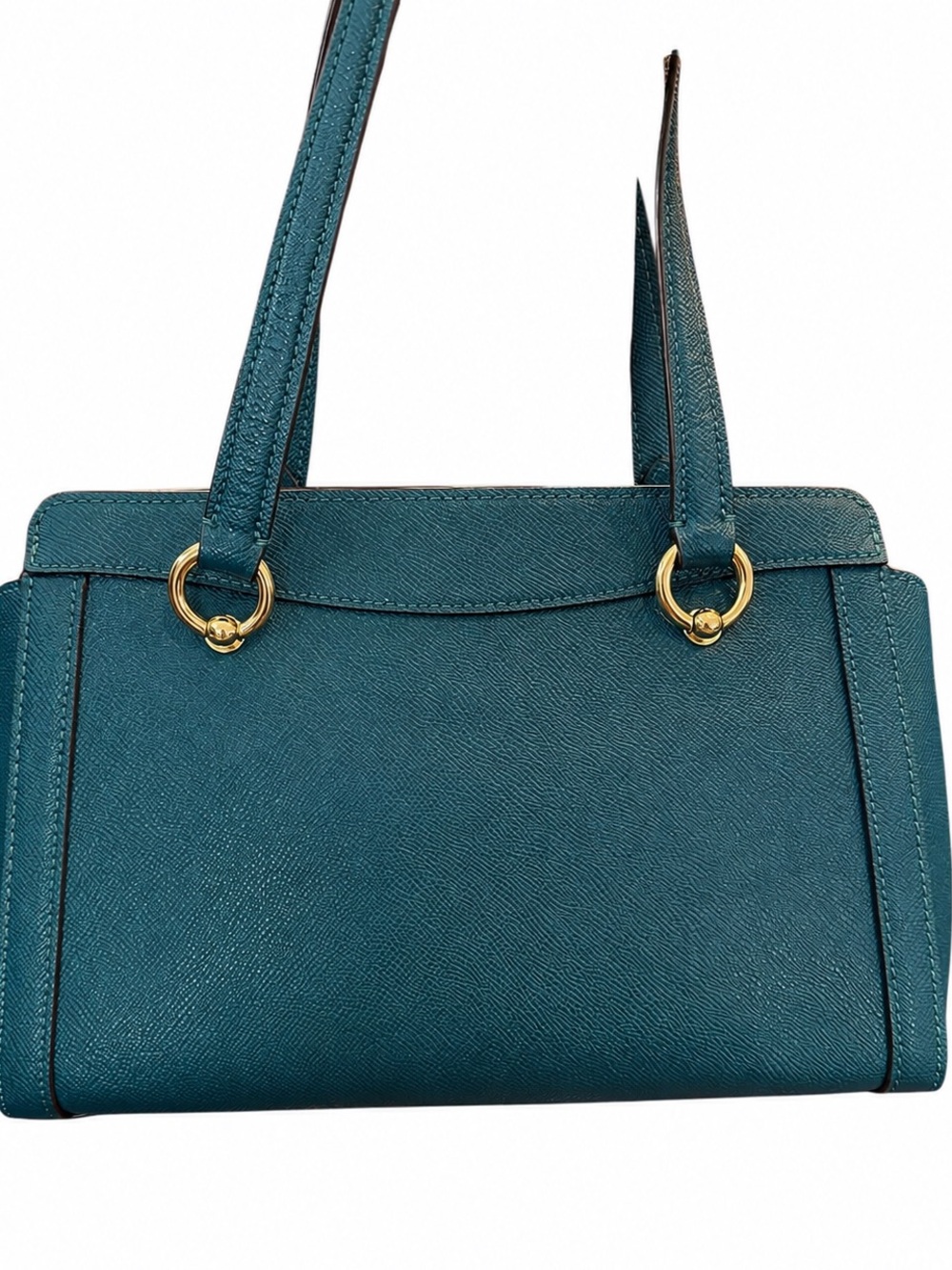 Coach Kailey Carryall Satchel Bag Purse in Teal Blue Green Crossgrain Leather - Picture 3 of 14